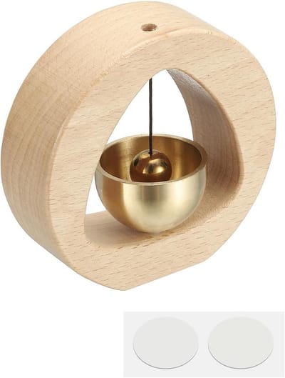 Winkelbel Hout - Deurklokje Jingle - Gasten Aankomst Melder - Twee Installatie Opties - 7.8 x 7.5 cm - Beige