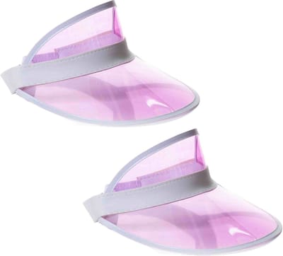 Partychimp Verkleed zonneklep - 2x stuks - transparant/roze - Jaren 80 - 80s verkleedaccessoires - Eighties thema