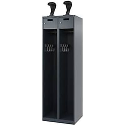 Brandweerkluis C+P Evolo PRAKTUS, 2 vakken, helmhouder, met sokkel, vloerglijders, B 600 x D 500 x H 1850 mm, RAL 7016 antracietgrijs