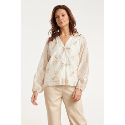 Smashed Lemon Blouse met geborduurde bladapplicaties en paillettendetails |