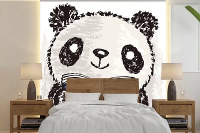 Behang - Fotobehang Boek - Panda - Zwart - Wit - Breedte 240 cm x hoogte 240 cm