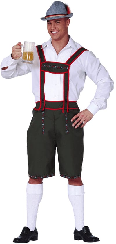 Fiestas Guirca - Lederhose Tyrolean Zwart/ Rood maat L (52-54) - Carnavalskleding - Carnaval - carnavalskleding 2027 - Carnaval kostuum