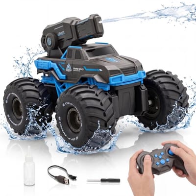 RC Bestuurbare Auto met Waterspray 15km/u - Bestuurbaar op Land en Water met Waterbestendige Afstandsbediening - RC Auto Offroad Kids- Cadeau voor Jongens & Meisjes - Afstandsbestuurbare Auto voor Buiten - Monster Truck Kinderen - Blauw - Silvergear