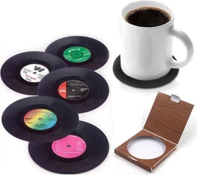 LP onderzetters Vintage look - 6 stuks - Retro onderzetters