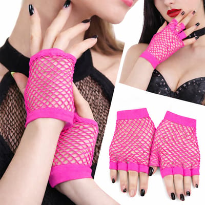 Fisnet Handschoenen I Erotische Handschoenen I Verkleedhandschoenen I Halve Vinger I 1 Paar I Neon Roze