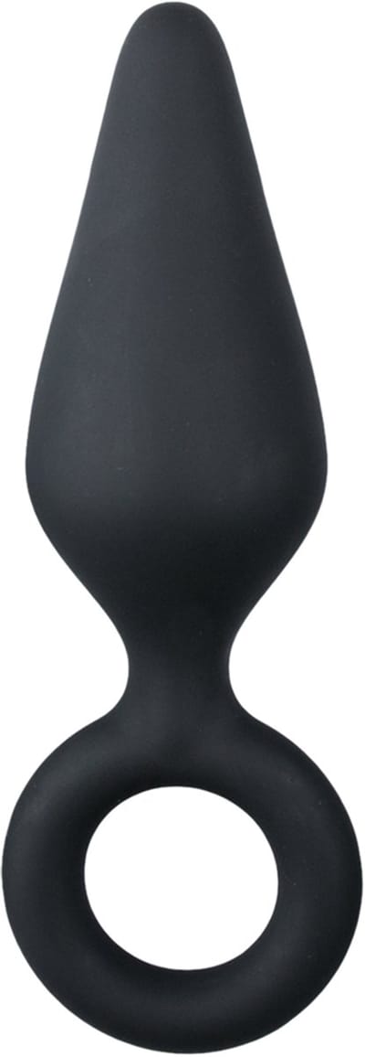 Zwarte buttplug met trekring - medium