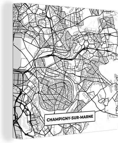 Canvas Schilderij Stadskaart - Champigny-sur-Marne - Plattegrond - Kaart - Frankrijk - Zwart wit - 20x20 cm - Wanddecoratie