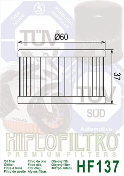 Hiflofiltro-oliefilter voor Suzuki 500 DR-motorfiets, bouwjaren 1981 tot 1989, HF137 / 16510-37440/16510-37450, nieuw