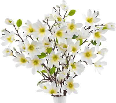 Dailygoods - 3Pcs Kunstmatige Magnolia Bloemen Wit - Faux Bloemen voor Bruiloft en Thuisdecoratie
