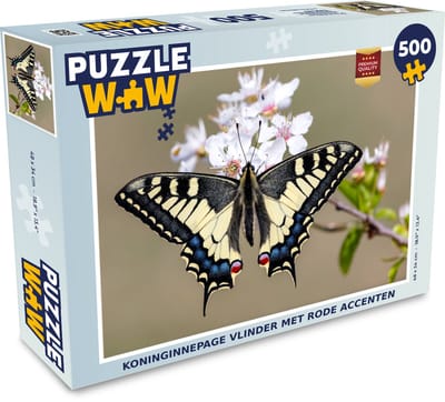 Puzzel Koninginnepage vlinder met rode accenten - Legpuzzel - Puzzel 500 stukjes