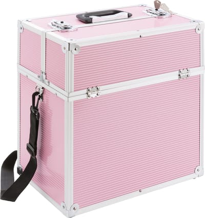AREBOS Cosmeticakoffer | 26L | incl. draagriem | 13 vakken | aluminium | incl. slot & sleutel | uitklapbare etages | individuele indeling door 8 scheidingswanden | 39 x 36 x 23 cm | roze