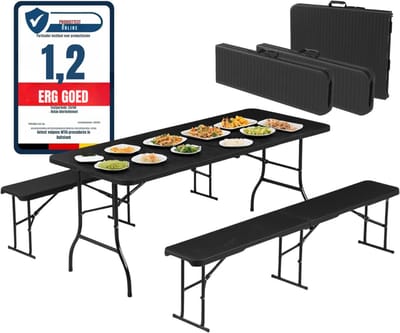 MMP® Biertafel - Biertafels - Biertafelset - 182x75x75cm - Zwart