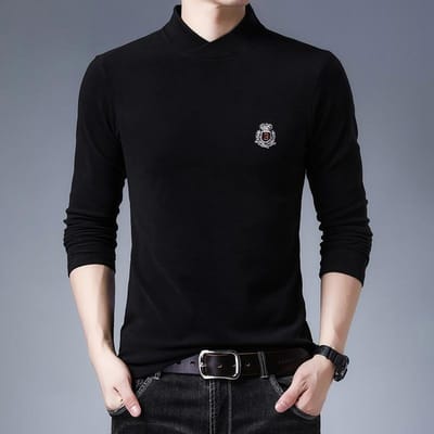 Lente en Herfst Dubbelzijdig Fluweel Jong en Middelbaar Eenvoudig Borduurwerk Opstaande Kraag T-shirt Lange Mouw Mode Mannen XXXXL gray