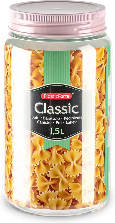 Plasticforte keuken voedsel voorraadpot - weckpot - roze - 1.5 liter - kunststof - met deksel - Formaat: 11 x 20 cm