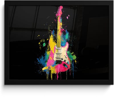 Poster in lijst - Fotolijst 40x30 cm - Posters - Gitaar - Kleurrijk - Verf - Posterlijst zwart - Decoratie - Wanddecoratie woonkamer - Muurdecoratie slaapkamer