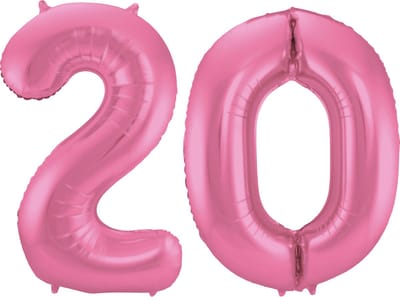 Folat Verjaardag Leeftijd folieballon - 20 jaar - roze - 86 cm - cijferballon groot