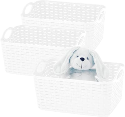 Plasticforte opbergmandje/kastmandje - 3x - 12 liter - ivoor wit - kunststof - 33 x 24 x 21 cm - nestbaar