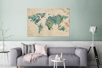Aluminium schilderij 120x80 cm - Wanddecoratie metaal - Wereldkaart - Papyrus - Vintage - Metalen muurdecoratie woonkamer - Decoratie industrieel - Foto op dibond - Industriële accessoires slaapkamer