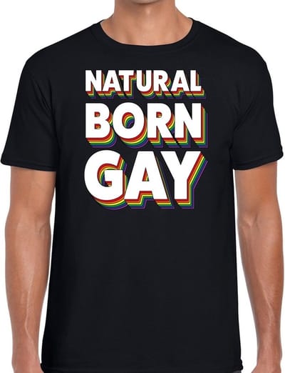 Natural born gay - gaypride t-shirt zwart 3D regenboog tekst voor heren - Gay pride kleding S