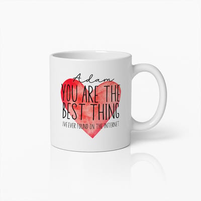 330ml Gepersonaliseerde Liefdescitaat Mok – "Adam, Jij Bent Het Beste Wat Ik Ooit Op Het Internet Heb Gevonden" – Romantisch Cadeau Koffiebeker