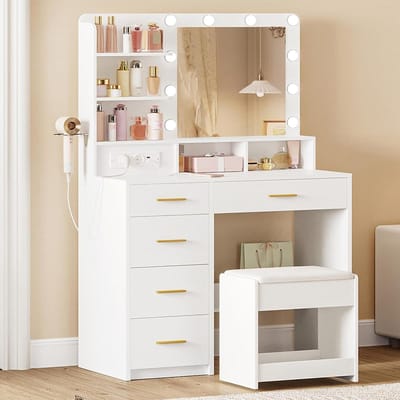 Make Up Tafel met Spiegel - Kaptafel voor Meisjes - Hollywood Spiegel met Verlichting - make up meubelset