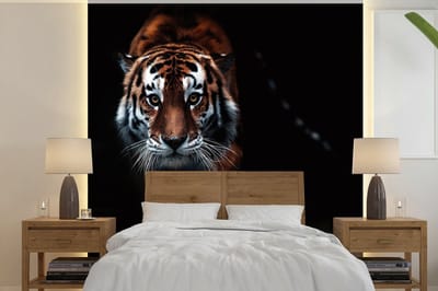 Behang - Fotobehang Dieren - Tijger - Zwart - Wild - Portret - Breedte 280 cm x hoogte 280 cm