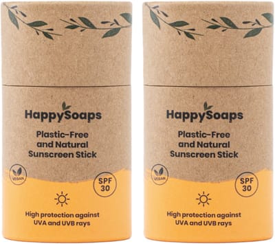 HappySoaps - 2x Zonnebrandstick SPF 30 – Plasticvrije Zonbescherming – Voordeelverpakking