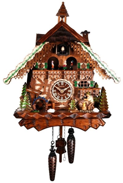 Engstler - 3801_QMT - Koekoeksklok - Kwarts - Notenhout - met muziek met dansend paar - 40 cm