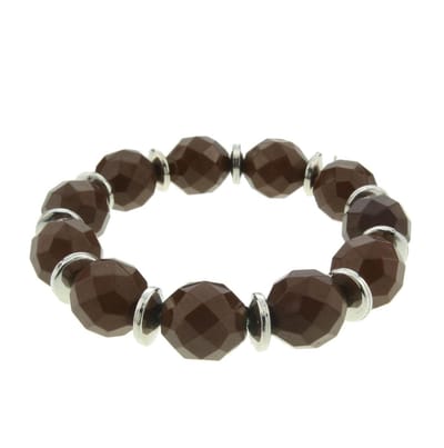 Behave - Elastische armband met bruine kralen - casual chic - 16,5 cm