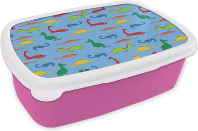 Broodtrommel Roze - Lunchbox - Brooddoos - Draak - Dinosaurus - Patronen - Kinderen - Baby - Jongens - Meisjes - Kids - 18x12x6 cm - Kinderen - Meisje