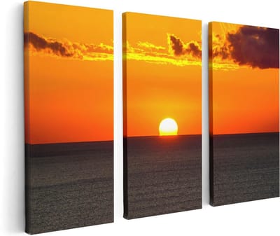 Artaza Canvas Schilderij Drieluik Oranje Zonsondergang In De Oceaan - 120x80 - Foto Op Canvas - Canvas Print