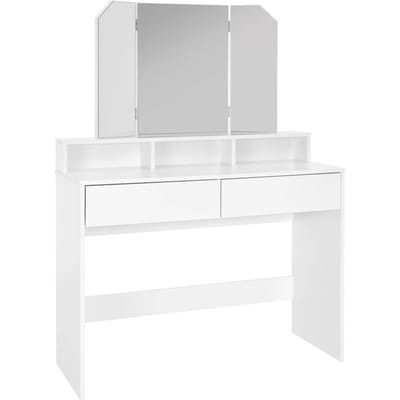 Kaptafel 100x40x140 cm in wit met 3-delige spiegel & 2 laden ML-Design