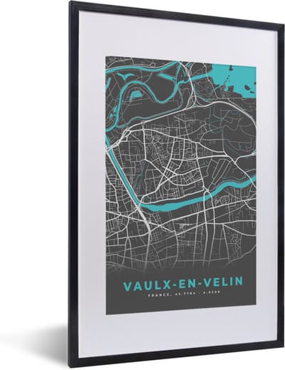 Fotolijst incl. Poster - Vaulx-en-Velin - Frankrijk - Plattegrond - Stadskaart - Kaart - 40x60 cm - Posterlijst