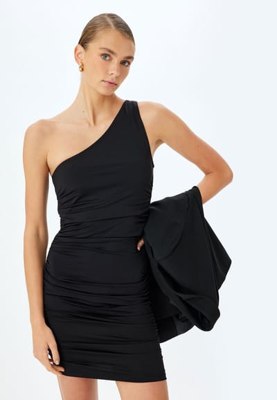 Mini-lengte Eén schouder One-Shoulder-Kleid