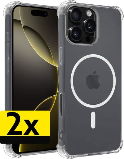 Hoesje - 2 Stuks - Geschikt voor Apple iPhone 16 Pro - Magsafe Compatible - Sterk & Shockproof - Back Cover - Shock Proof Case - Telefoon Hoes - Telefoonhoesjes - Transparant