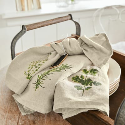 LOBERON Theedoek set van 3 Herbal Gardens beige/groen