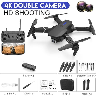 2023 Nieuwe E88 RC Mini Drone 4K Groothoek Enkele/Dual Camera Optische Stroom Positionering WiFi FPV Helikopter Opvouwbare Selfie Quadcopter Speelgoed Cadeau dual camera 1 battery