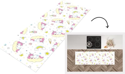 Keukenloper - Loper keuken - Eenhoorn - Patronen - Regenboog - 150x50 cm - Keukenloper vinyl
