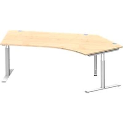 Schäfer Shop Genius hoekbureau MODENA FLEX 135°, T-poot ronde buis, B 2165 mm, bevestiging rechts, ahorn/wit aluminium