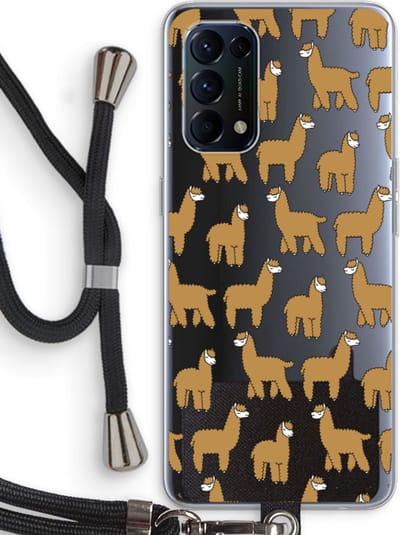 Case Company® - Hoesje met koord geschikt voor Oppo Find X3 Lite hoesje met Koord - Alpacas - Telefoonhoesje met Zwart Koord - Bescherming aan alle Kanten en Over de Schermrand