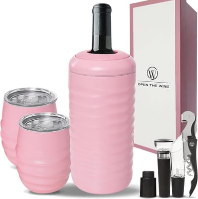 Compleet Wijnpakket met Wijnkoeler en Accessoires - Perfect cadeau voor Wijnliefhebbers - Roze Kleur