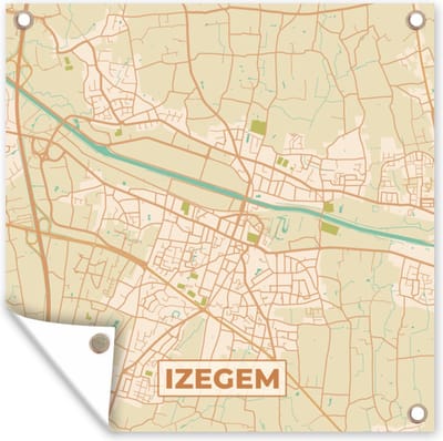 Tuin poster België - Kaart - Stadskaart - Plattegrond - Izegem - 200x200 cm - Tuindoek