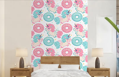 Behang - Fotobehang Eenhoorn - Donut - Baby - Breedte 140 cm x hoogte 220 cm