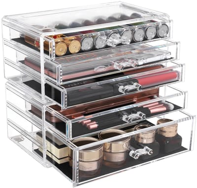 SONGMICS - Make Up Koffer - 2 Stapelbare Opbergdozen voor Sieraden en Cosmetica - 5 Lades