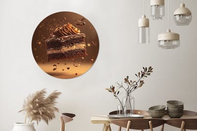 WallCircle - Wandcirkel - Muurcirkel - Taart - Chocolade - Eten - Brownie - Aluminium - Dibond - 90x90 cm - Binnen en Buiten