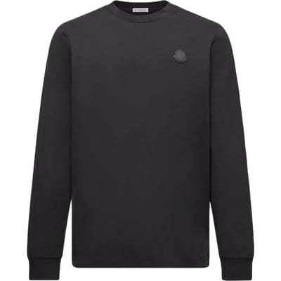 Moncler Leer Logo Lange Mouw Katoenen T-shirt Heren Tops K20918D0001789AYY999 L black