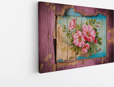 Saammp Canvas Schilderij - Bloemen op hout - Roze - Abstract - 30x20 - Foto op canvas - Wanddecoratie - Muurdecoratie Woonkamer - Kantoor Decoratie