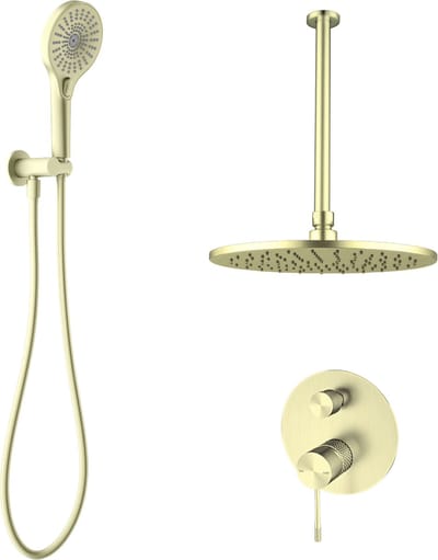 Owen & Finch – Messing Doucheset Inbouw Geborsteld Champagne Goud | Brushed Champagne Gold met PVD, Regendouche & Mengkraan Met Omstel