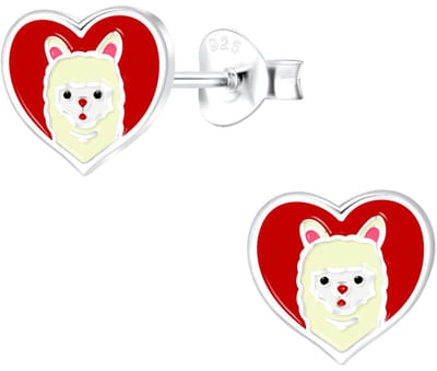 Joy|S - Zilveren alpaca oorbellen - rood hartje - 9 x 8 mm - kinderoorbellen - sterling zilver 925