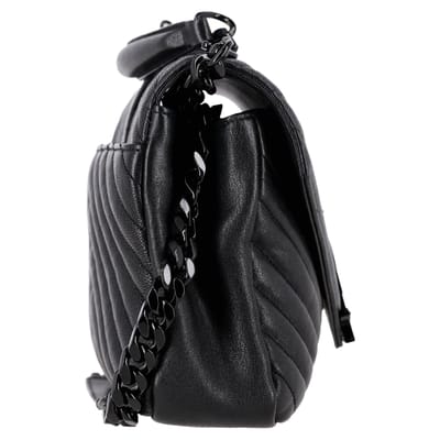 Saint Laurent Chevron Quilted Medium College Top Handle Bag in zwart leer